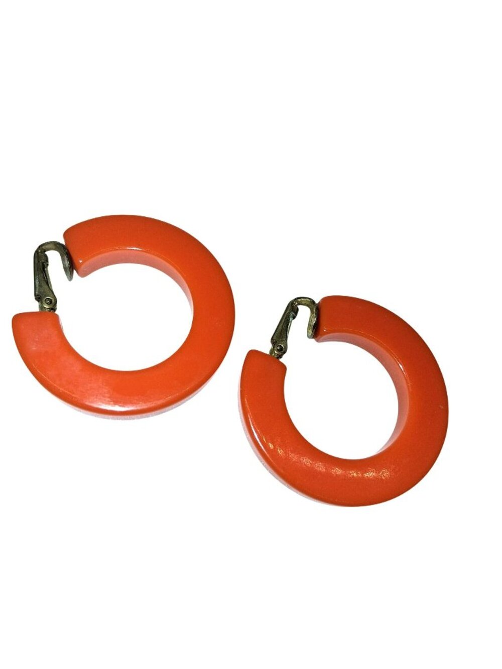 Vintage Bakelite Hoop Clip On Earrings MCM Groovy Mod Semichrome Tested 1.5" Wid